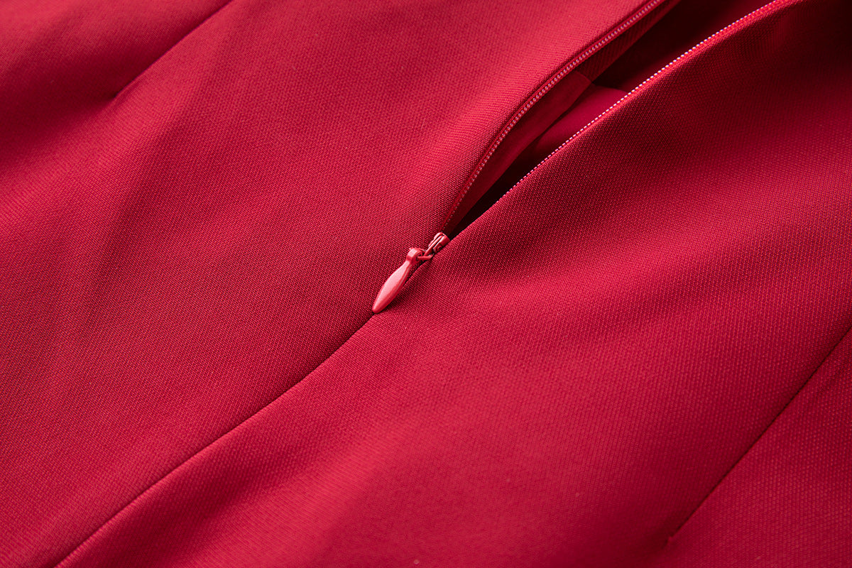 Strapless 3D Rose Maxi Dress – Red